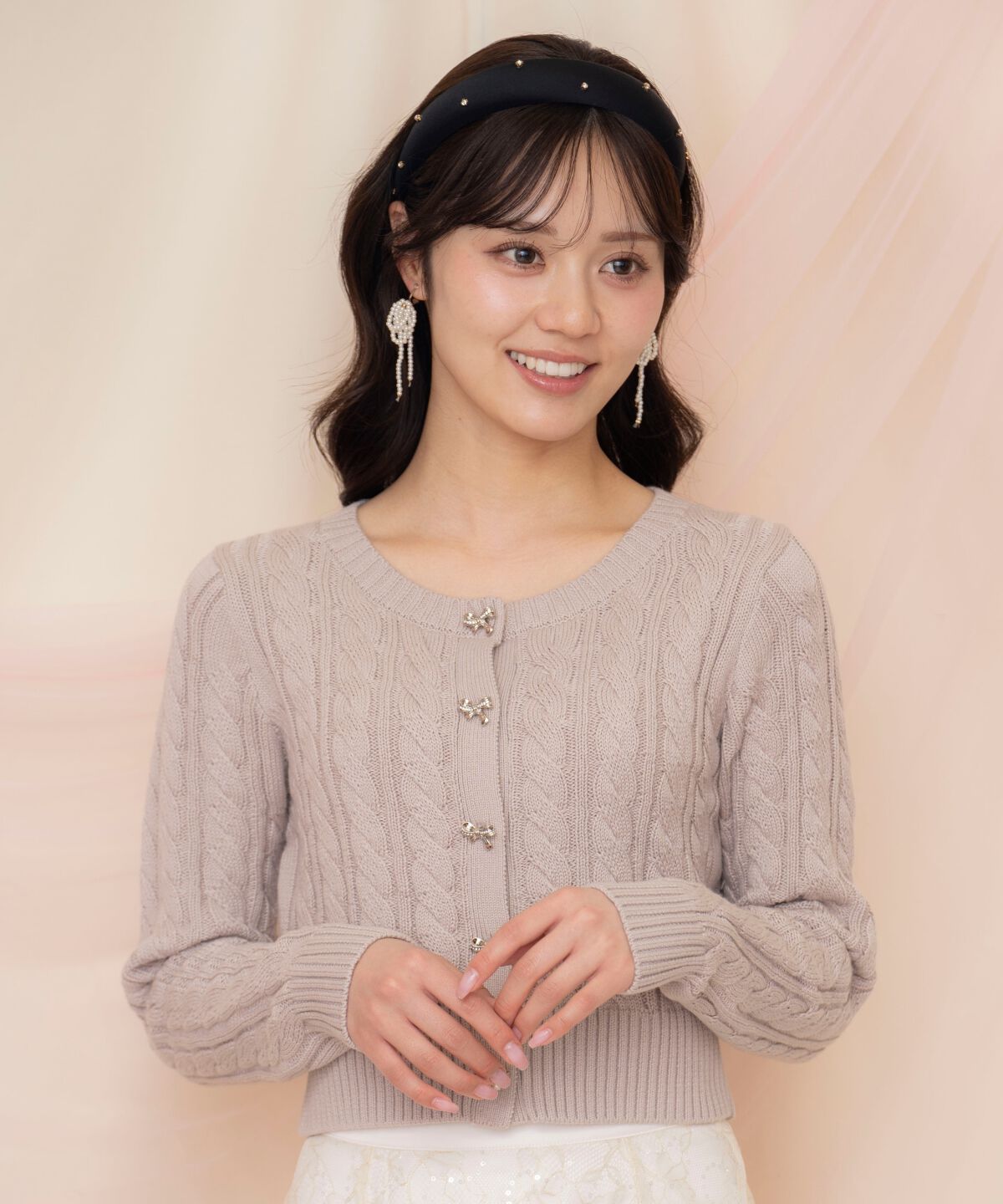 WILLSELECTION「ビジューリボンケーブルカーディガン」|カーディガン|