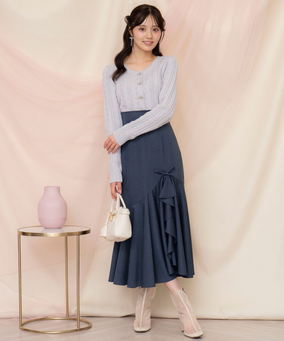 WILLSELECTION「ビジューリボンケーブルカーディガン」|カーディガン|