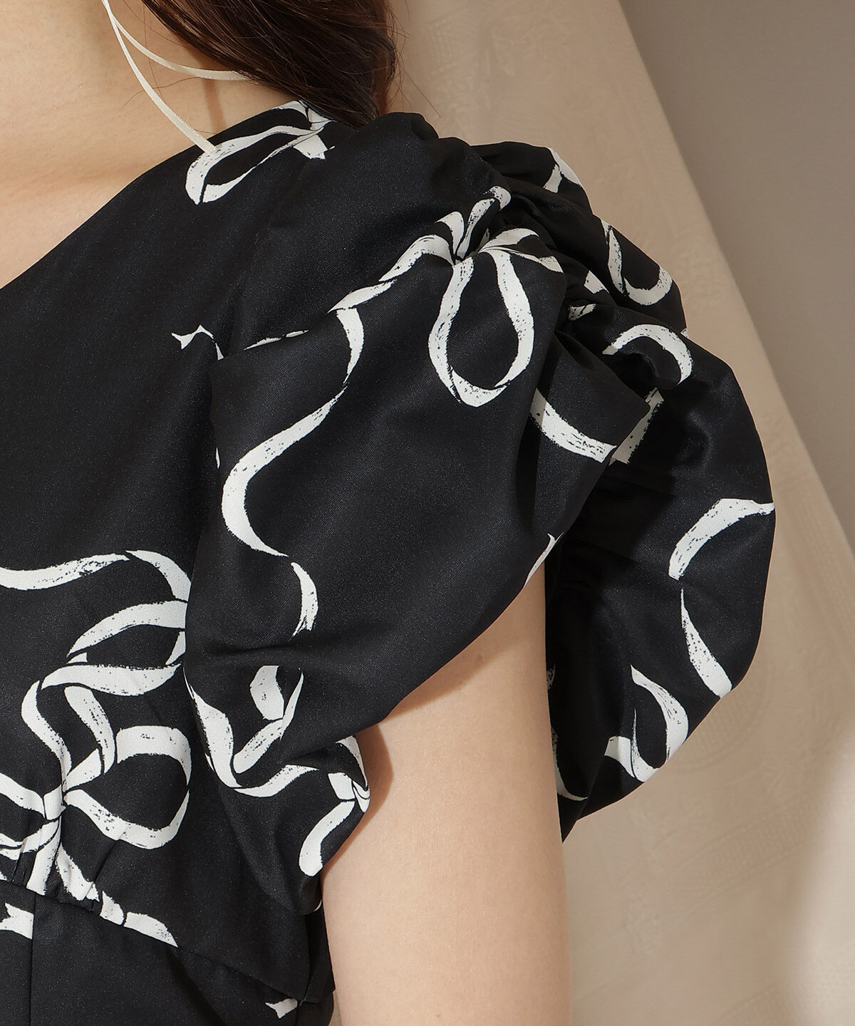 WILLSELECTION「リボンプリントバブルスリーブフレアワンピース」|ワンピース|