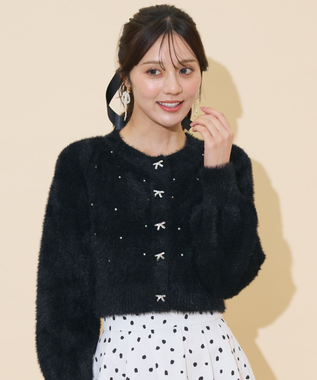 WILLSELECTION「パール＆ビジューフェザーカーディガン」|カーディガン|ブラック