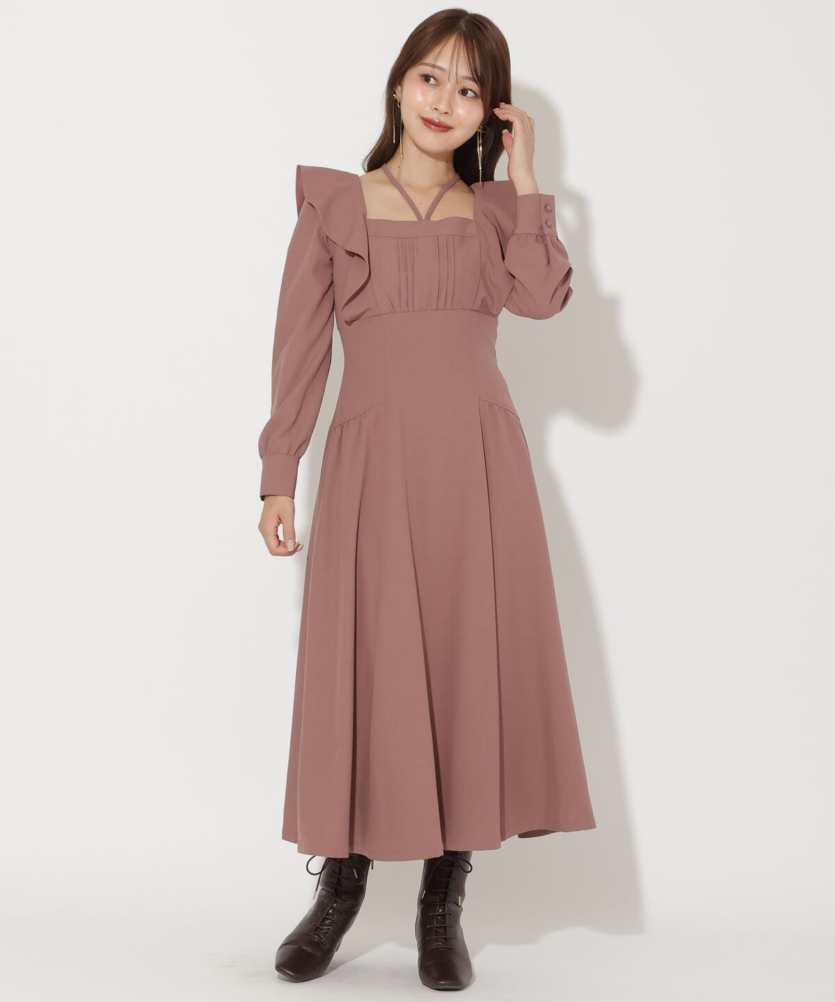 WILLSELECTION「ネックリボンギャザー切り替えワンピース」|ワンピース|ピンク