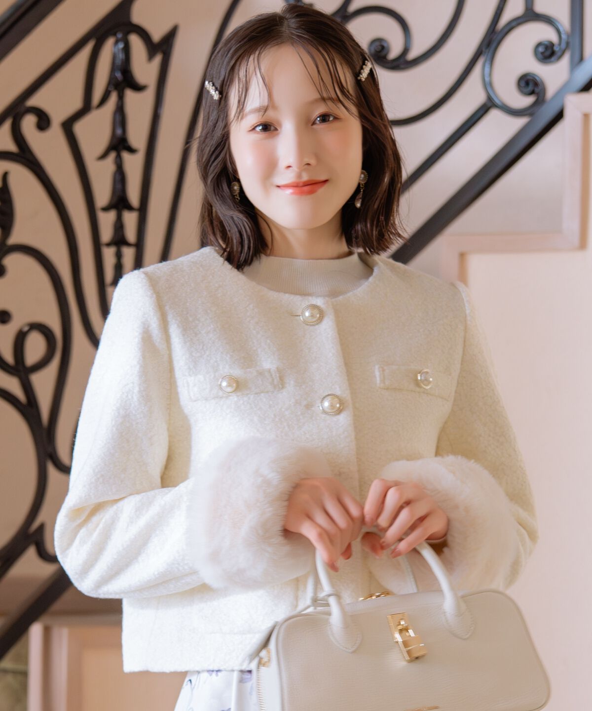 WILLSELECTION「ノーカラーブークレショートコート」|ノーカラーコート|