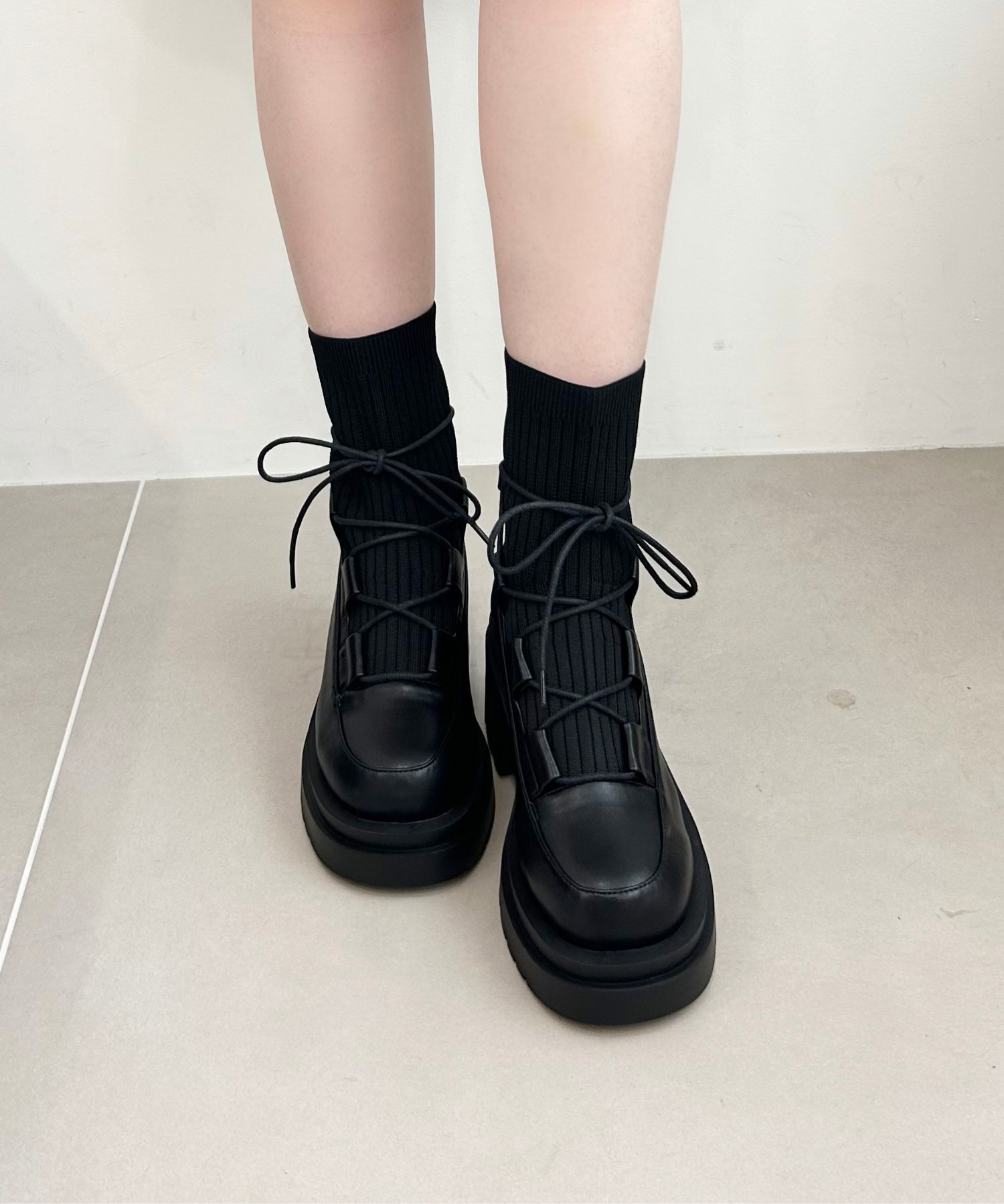 ORiental TRaffic「●2024秋冬新作●ニットドッキングレースアップブーツ/41402」|ショートブーツ|