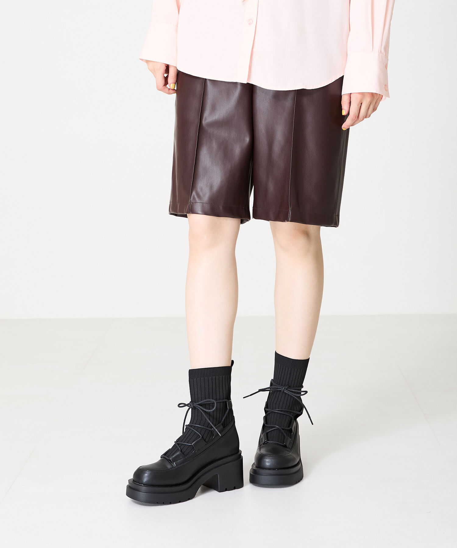 ORiental TRaffic「●2024秋冬新作●ニットドッキングレースアップブーツ/41402」|ショートブーツ|