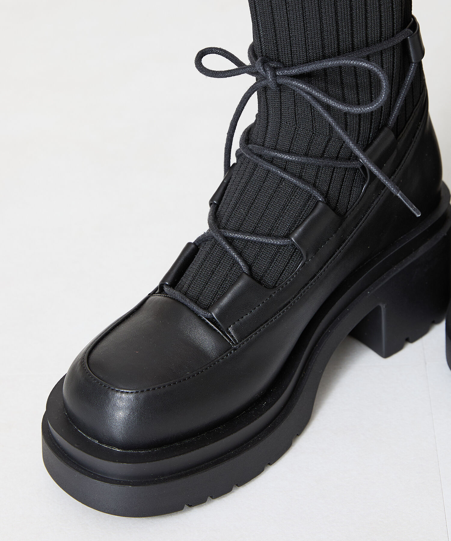 ORiental TRaffic「●2024秋冬新作●ニットドッキングレースアップブーツ/41402」|ショートブーツ|