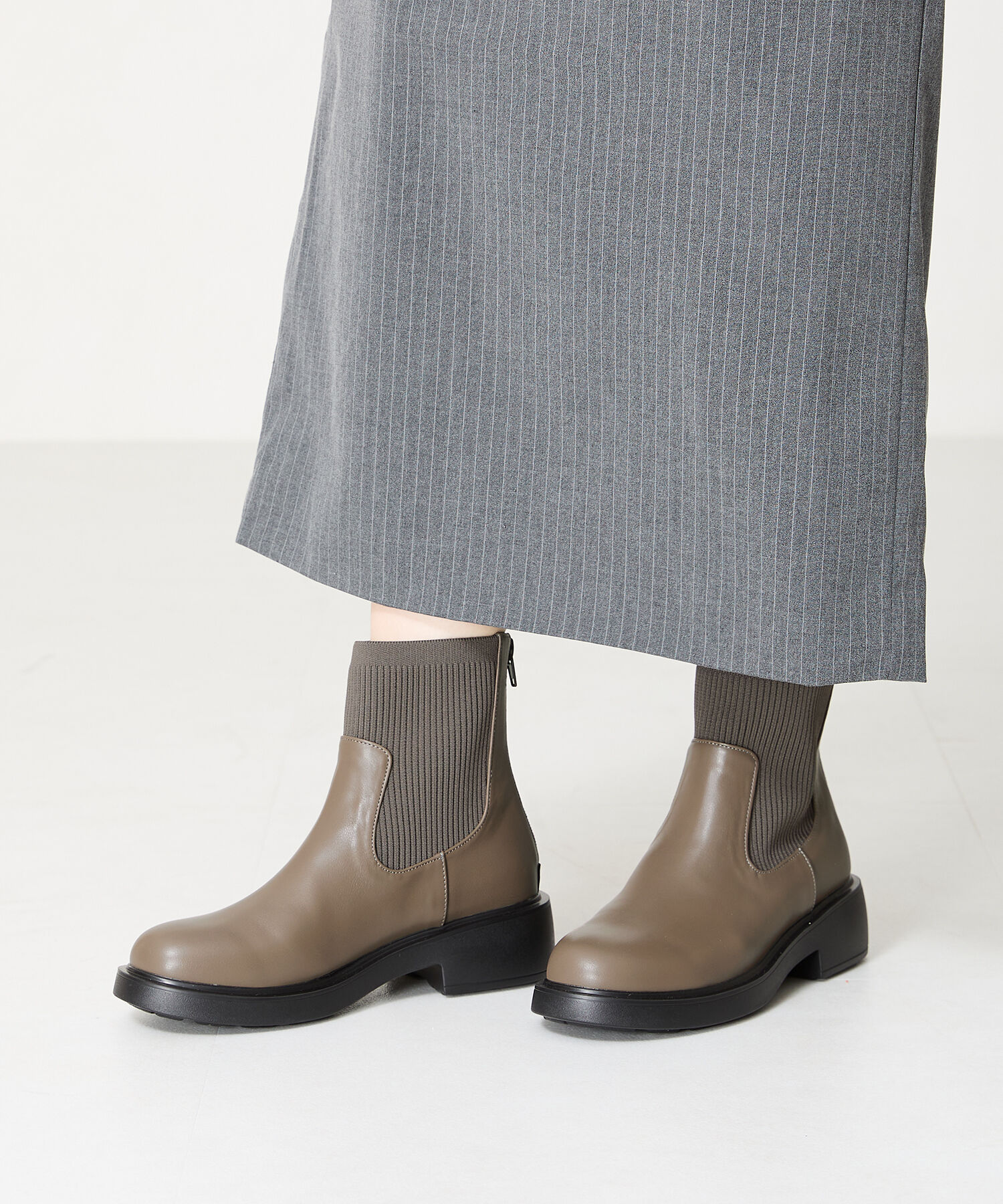 WA Oriental TRaffic「リブ ニット バックジップ ブーツ /42407 ショートブーツ 厚手クッション」|ショートブーツ|