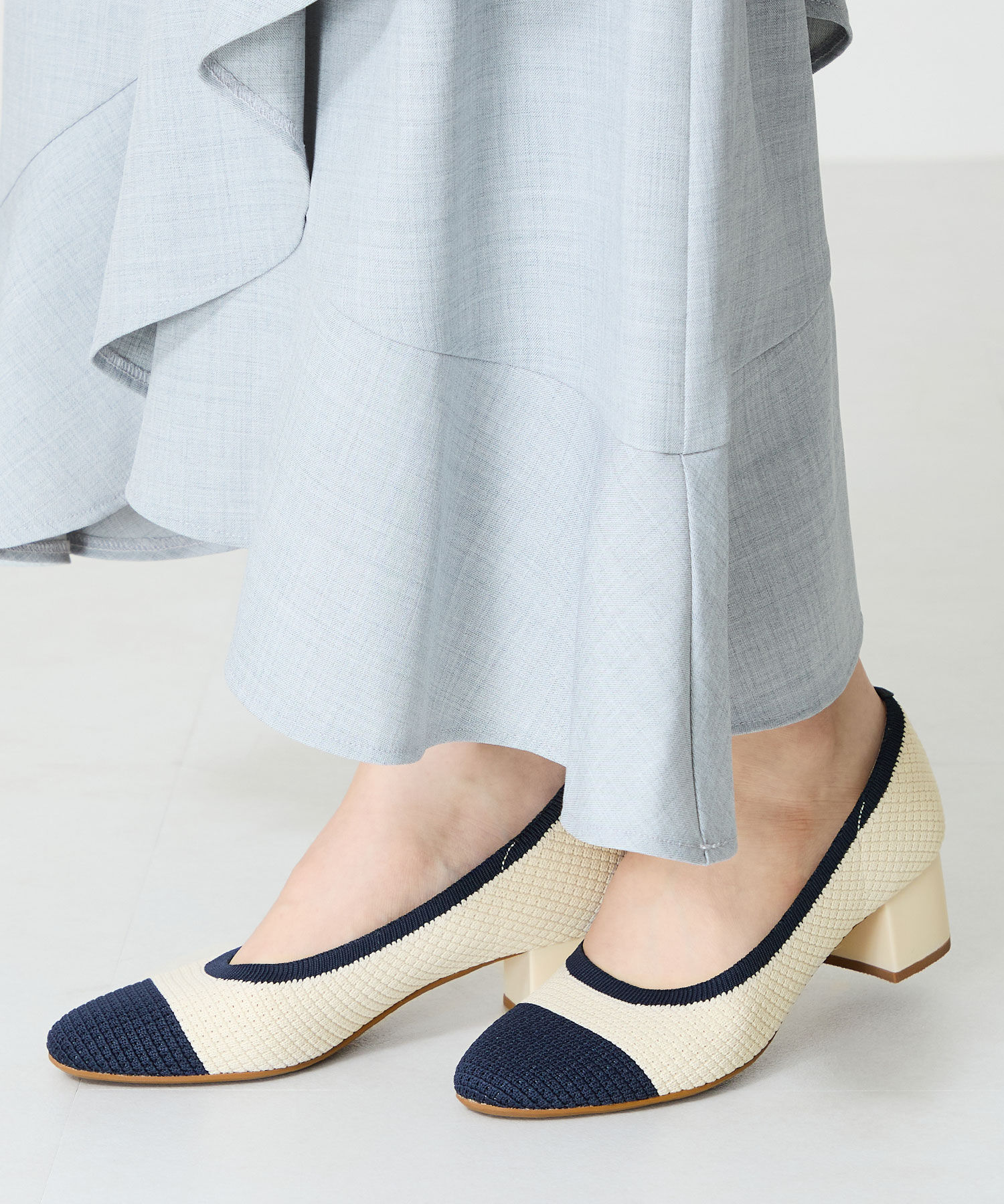 ORiental TRaffic「【跳べるパンプス/シリーズ累計１５０万足突破】ラウンドトゥ ニット ヒール/R-3219 パンプス」|パンプス|NAVY