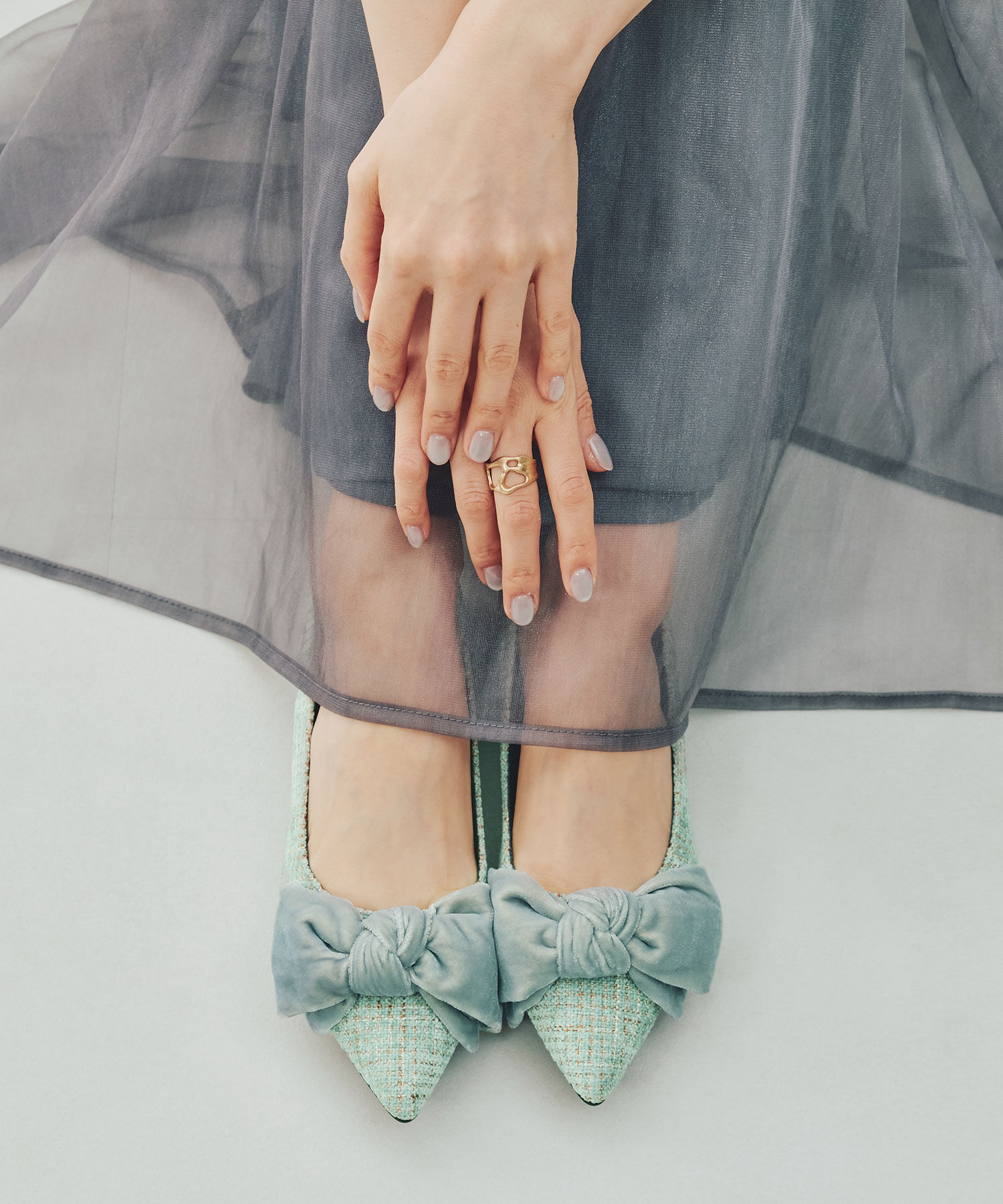 ORiental TRaffic「●2025秋冬新作●ベロアリボン&times;ツイード フラット パンプス /51302」|パンプス|BLUE