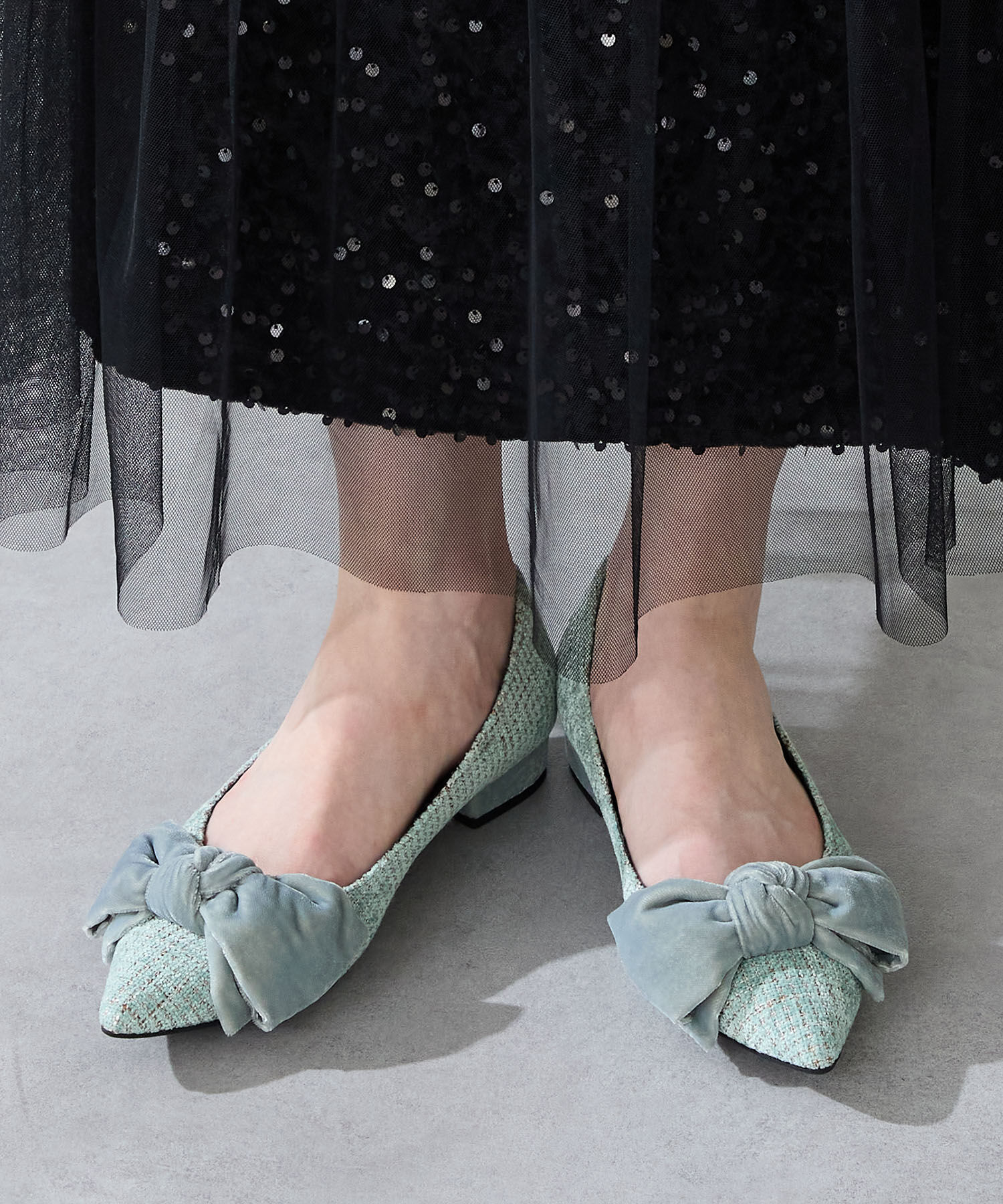 ORiental TRaffic「●2025秋冬新作●ベロアリボン&times;ツイード フラット パンプス /51302」|パンプス|