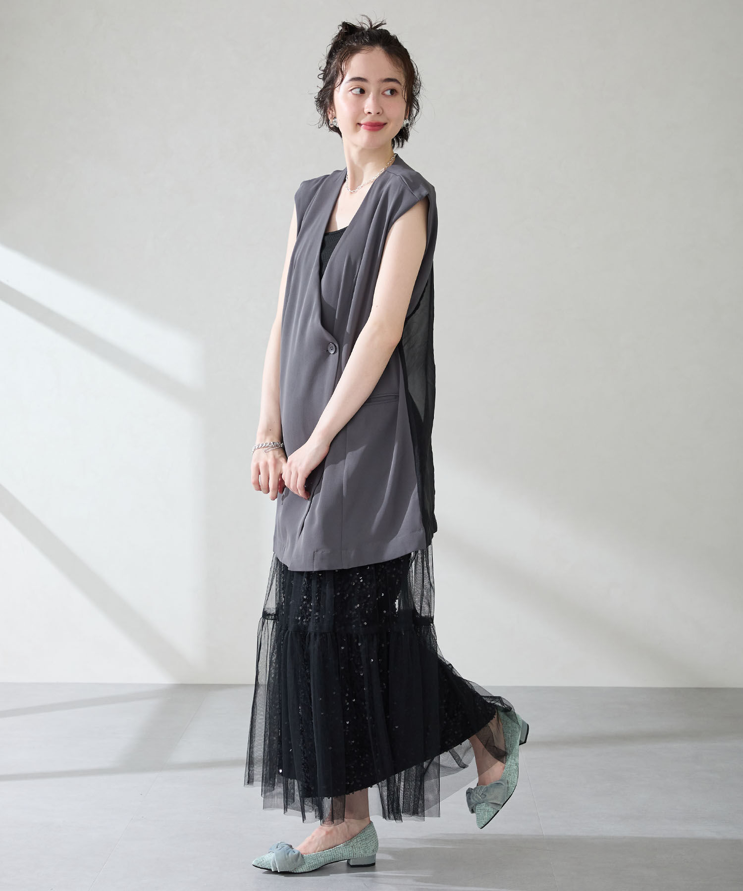 ORiental TRaffic「●2025秋冬新作●ベロアリボン&times;ツイード フラット パンプス /51302」|パンプス|