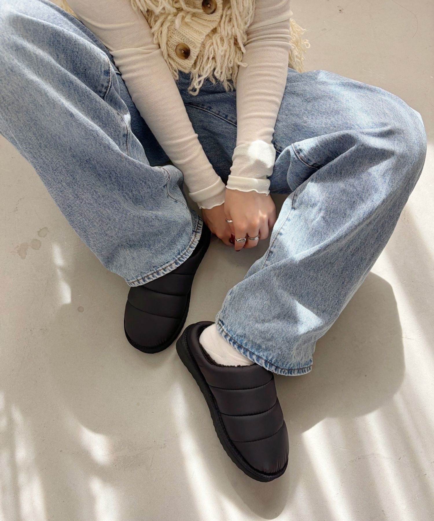 ORiental TRaffic「●2025秋冬新作●【WEB限定】パデット 裏起毛 サボ /55303 ボア 撥水 防寒」|サンダル|BLACK