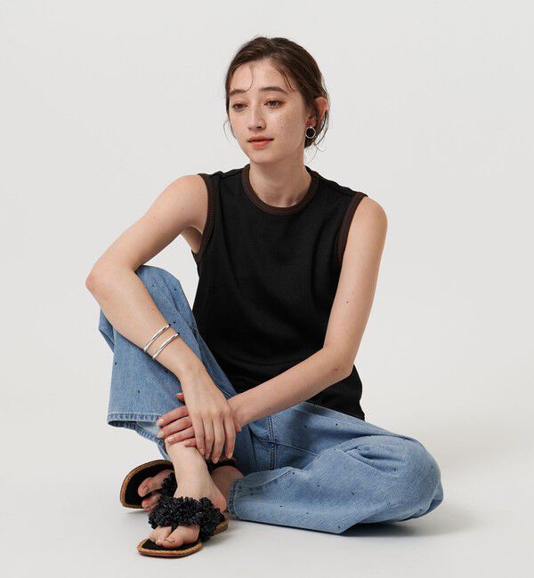 UNITED ARROWS「リブバイカラーパイピング ノースリーブカットソー」|Tシャツ・カットソー|BLACK