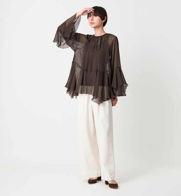 UNITED ARROWS「シアー イレギュラー フリル ブラウス -ウォッシャブル-」|シャツ・ブラウス|