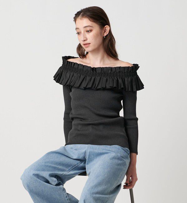 UNITED ARROWS「ギャザー オフショルダー 7分袖ニット ‐ウォッシャブル‐」|ニット・セーター|