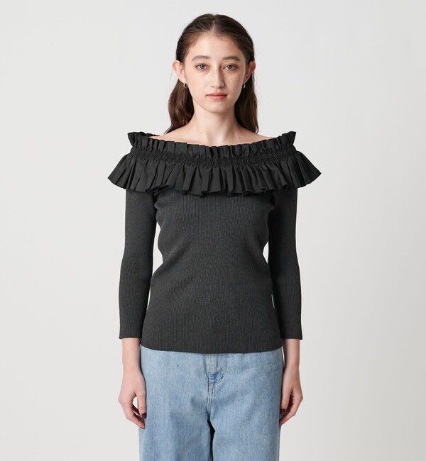 UNITED ARROWS「ギャザー オフショルダー 7分袖ニット ‐ウォッシャブル‐」|ニット・セーター|