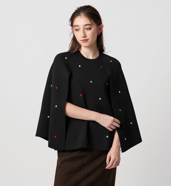 UNITED ARROWS「エンブロイダリー フラワー ケープニット ‐ウォッシャブル‐」|ニット・セーター|BLACK