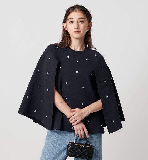 UNITED ARROWS「エンブロイダリー フラワー ケープニット ‐ウォッシャブル‐」|ニット・セーター|NAVY