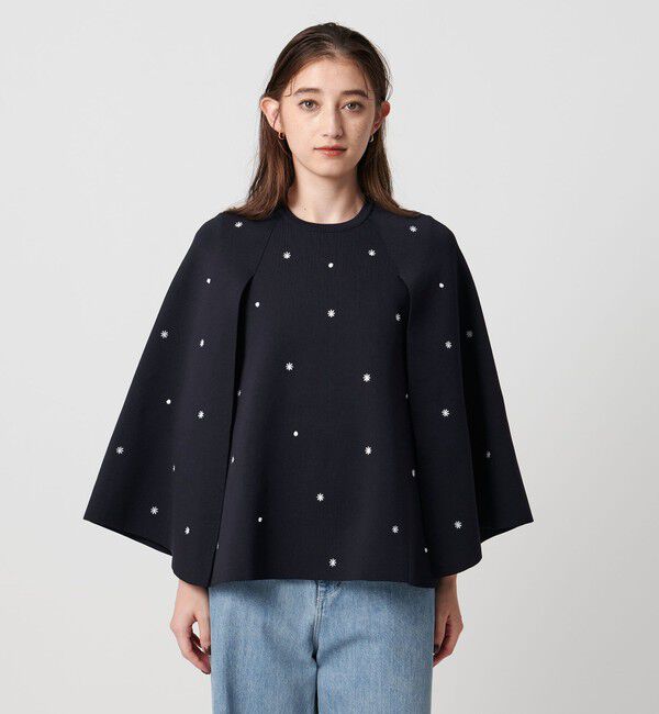 UNITED ARROWS「エンブロイダリー フラワー ケープニット ‐ウォッシャブル‐」|ニット・セーター|