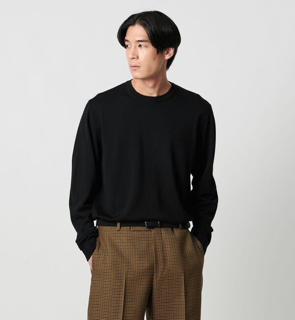 UNITED ARROWS「ハイゲージ クルーネックニット」|ニット・セーター|BLACK