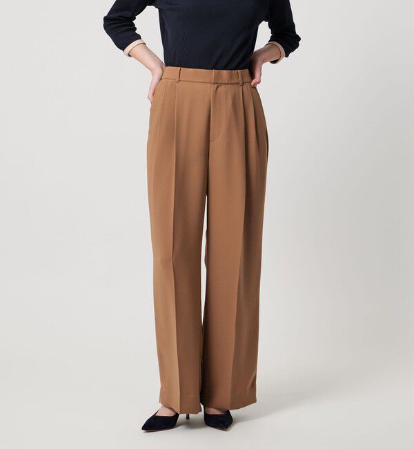 UNITED ARROWS「2タック ワイドパンツ‐UVカット 接触冷感 吸水速乾 帯電防止 ウォッシャブル‐」|チノ|BEIGE