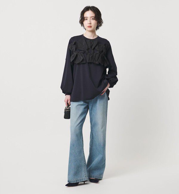 UNITED ARROWS「リボン コンビ パフスリーブ カットソー ‐ウォッシャブル‐」|Tシャツ・カットソー|
