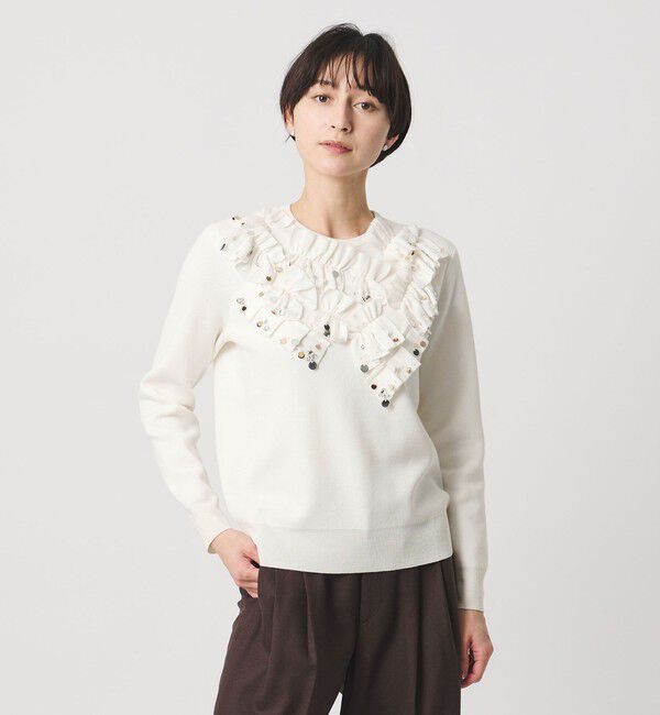 UNITED ARROWS「フリル ビジュー ニット」|ニット・セーター|