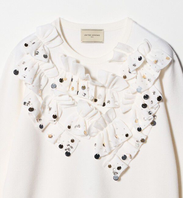 UNITED ARROWS「フリル ビジュー ニット」|ニット・セーター|