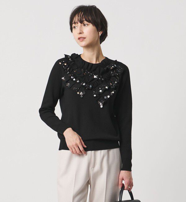 UNITED ARROWS「フリル ビジュー ニット」|ニット・セーター|