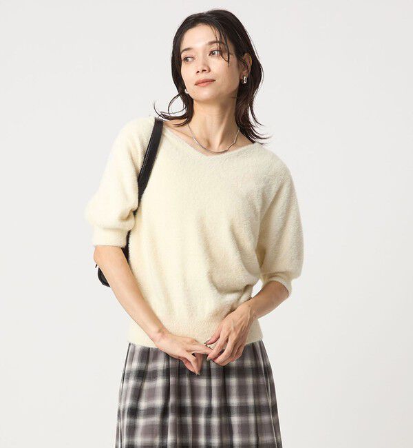 UNITED ARROWS green label relaxing「フラッフフェザー 2WAY ショートスリーブ ニット プルオーバー -ウォッシャブル-」|ニット・セーター|OFF WHITE