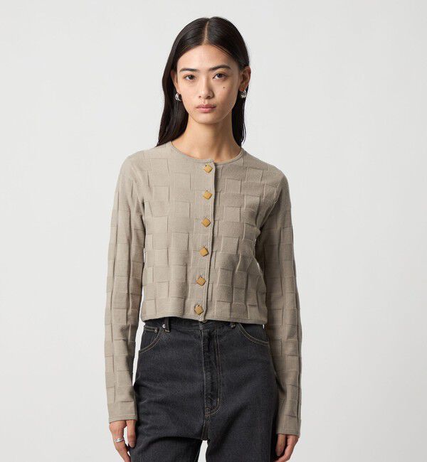 EMMEL REFINES「＜EMMEL REFINES＞EM HW スクエアアミ ＆ ボタン カーディガン」|カーディガン|