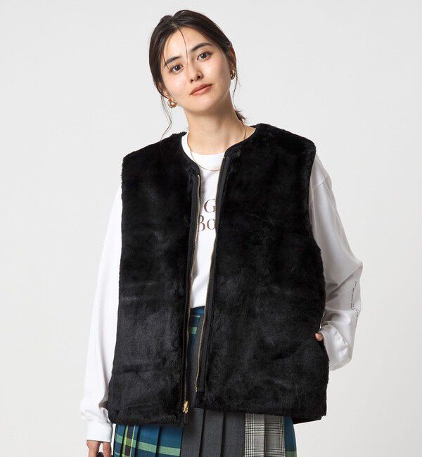 UNITED ARROWS green label relaxing「【別注】＜Barbour＞コーデュロイ&times;フェイクファー リバーシブル ベスト」|ベスト・ジレ|BLACK