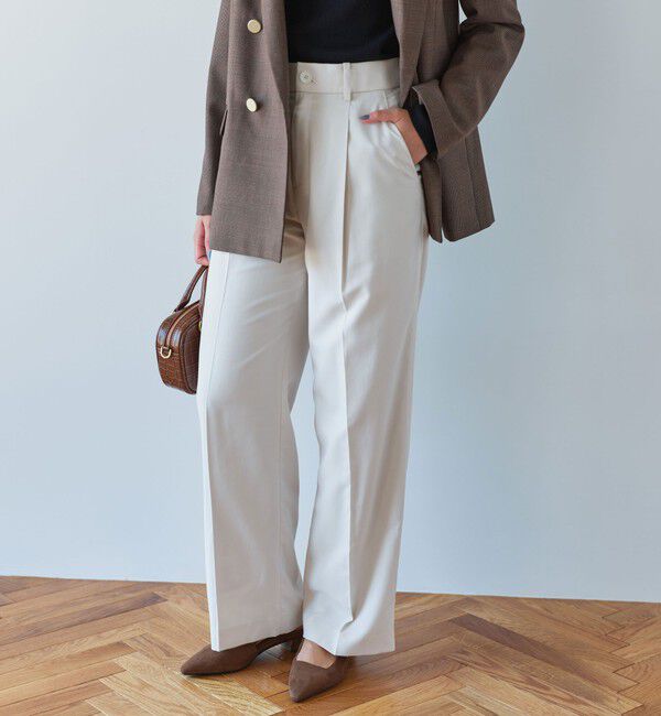 UNITED ARROWS green label relaxing「［size SHORT/TALLあり］キチントボトムス カバー ワイド パンツ オフホワイト」|スラックス|OFF WHITE