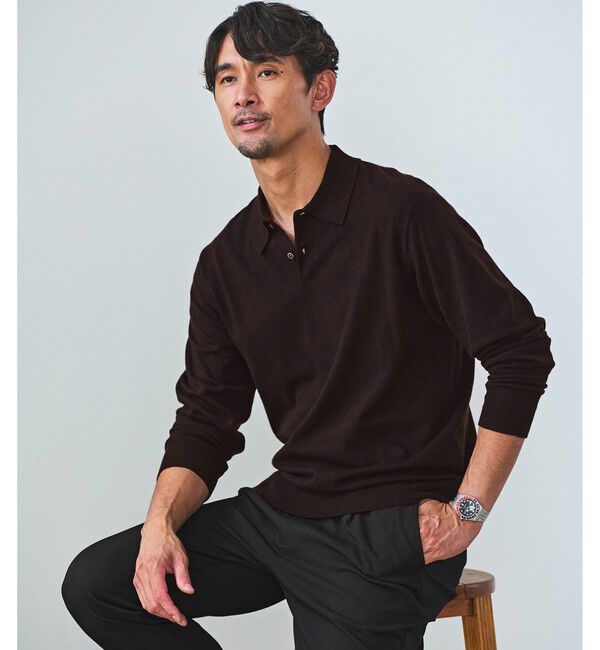 UNITED ARROWS green label relaxing「【WEB限定】JUST fit ジャケイン ニットポロ」|ニット・セーター|DK.BROWN