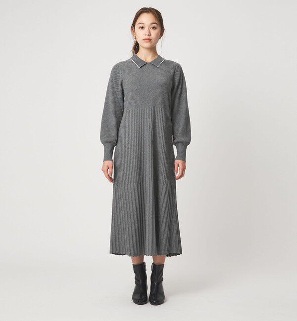 UNITED ARROWS green label relaxing「フィット＆フレア 襟付き ニット ワンピース」|ワンピース|