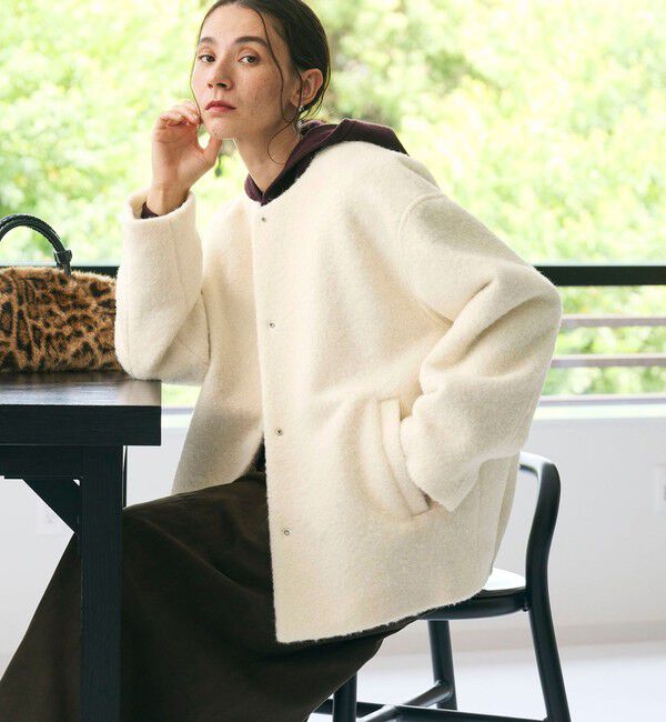BEAUTY&YOUTH UNITED ARROWS「ブークレ ノーカラーブルゾン」|ブルゾン・スタジャン|OFF WHITE
