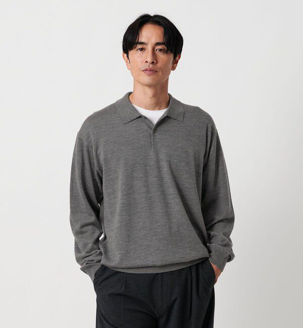 BEAUTY&YOUTH UNITED ARROWS「SUPER130 ウール ポロニット ウォッシャブル」|ニット・セーター|MD.GRAY