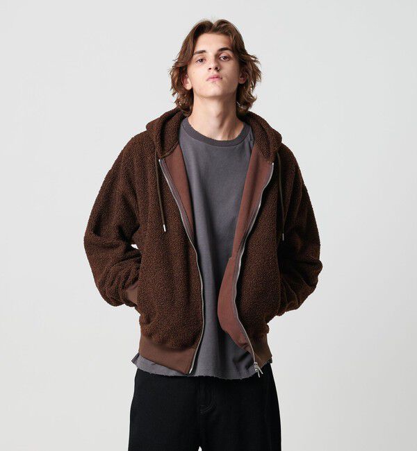 MONKEY TIME「ボアフリース フルジップ フーディー」|カーディガン|DK.BROWN