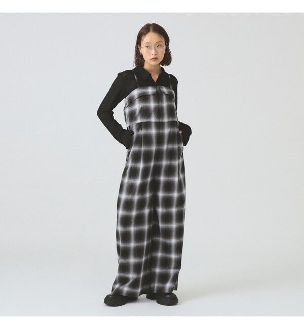 Ray BEAMS 「チェック キャミソール サロペット」|オールインワン|BLACK