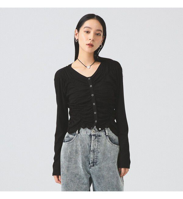 Ray BEAMS 「リブ シャーリング カーディガン」|カーディガン|BLACK