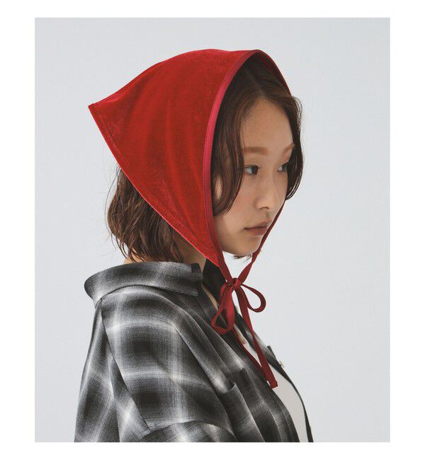 Ray BEAMS 「ベロア ヘッド スカーフ」|その他|RED