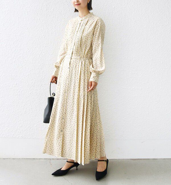 SHIPS for women「【WEB限定】〈手洗い可能〉ドット / 花柄 バンドカラー サイド プリーツ ワンピース」|ワンピース|