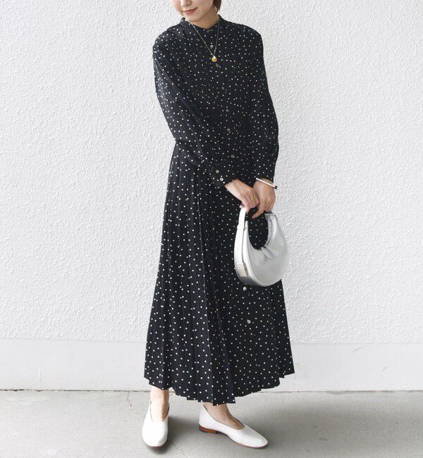 SHIPS for women「【WEB限定】〈手洗い可能〉ドット / 花柄 バンドカラー サイド プリーツ ワンピース」|ワンピース|