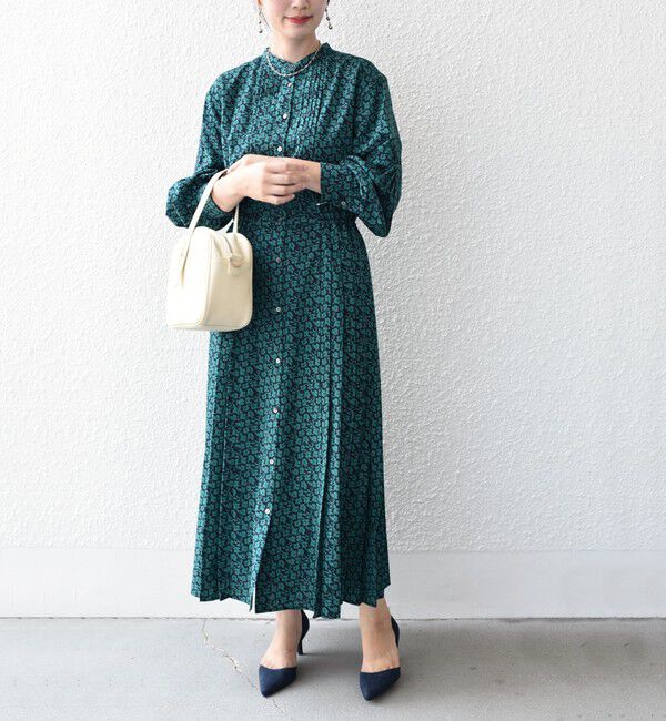 SHIPS for women「【WEB限定】〈手洗い可能〉ドット / 花柄 バンドカラー サイド プリーツ ワンピース」|ワンピース|