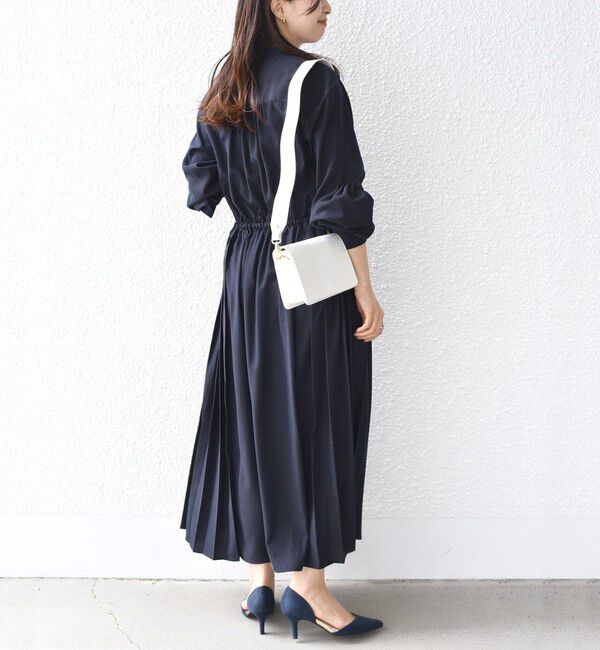 SHIPS for women「【WEB限定】〈手洗い可能〉ドット / 花柄 バンドカラー サイド プリーツ ワンピース」|ワンピース|