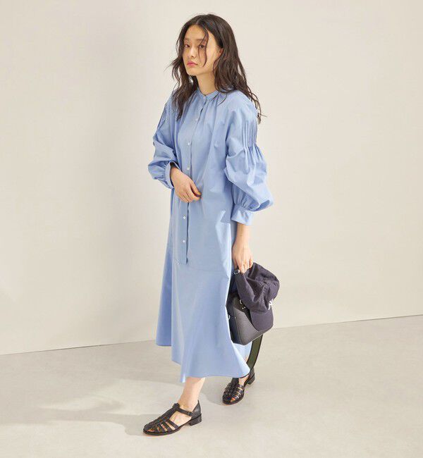 SHIPS for women「〈手洗い可能〉GIZA スーピマ 綿 切り替え バンドカラー ワンピース◇」|ワンピース|