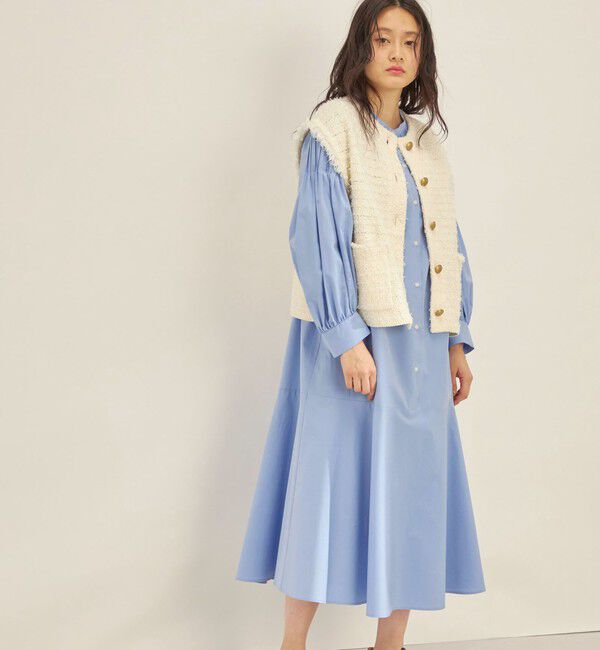 SHIPS for women「〈手洗い可能〉GIZA スーピマ 綿 切り替え バンドカラー ワンピース◇」|ワンピース|