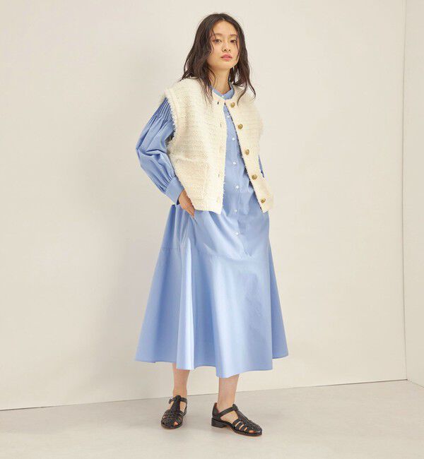 SHIPS for women「〈手洗い可能〉GIZA スーピマ 綿 切り替え バンドカラー ワンピース◇」|ワンピース|