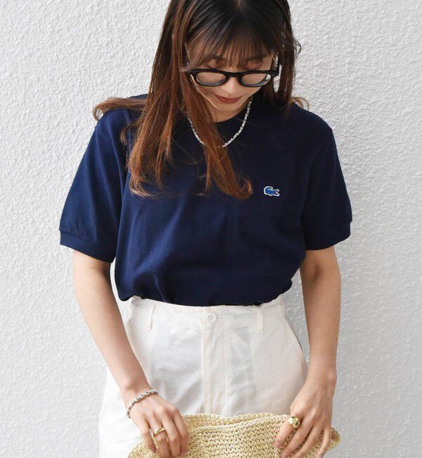 SHIPS any「【SHIPS any別注】LACOSTE: ワンポイント ロゴ ピケ クルーネック Tシャツ 24SS◇」|Tシャツ・カットソー|ネイビー
