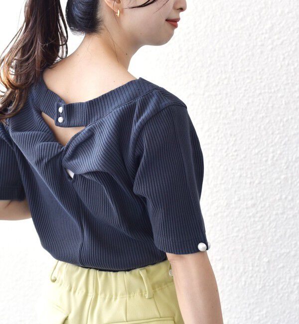 SHIPS for women「*オーガニックコットン バック クロス リブ トップス◇」|Tシャツ・カットソー|チャコールグレー