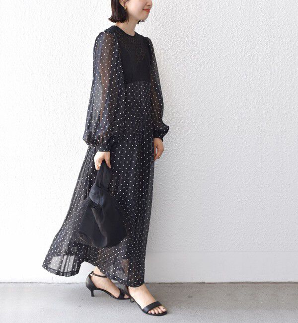 SHIPS for women「A PUPIL:ドット レース ロング ワンピース」|ワンピース|